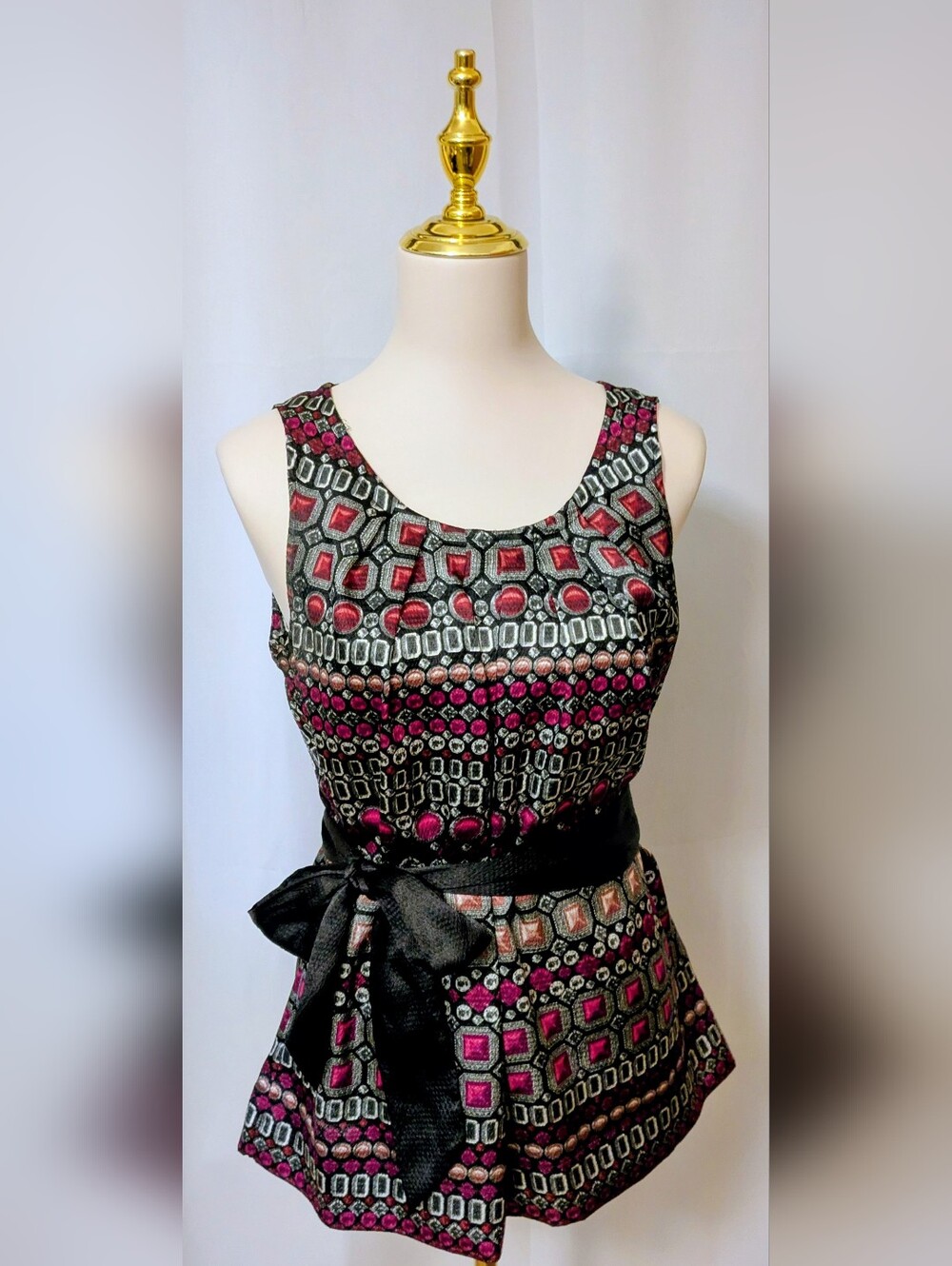 Apt. 9 Sleeveless Jewel-Print Fit & Flare Dress in Black and Fuchsia - Picture 1 of 8